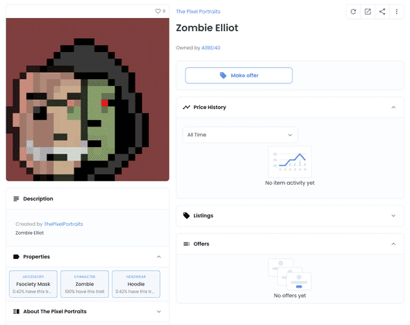 Zombie Elliot on OpenSea today